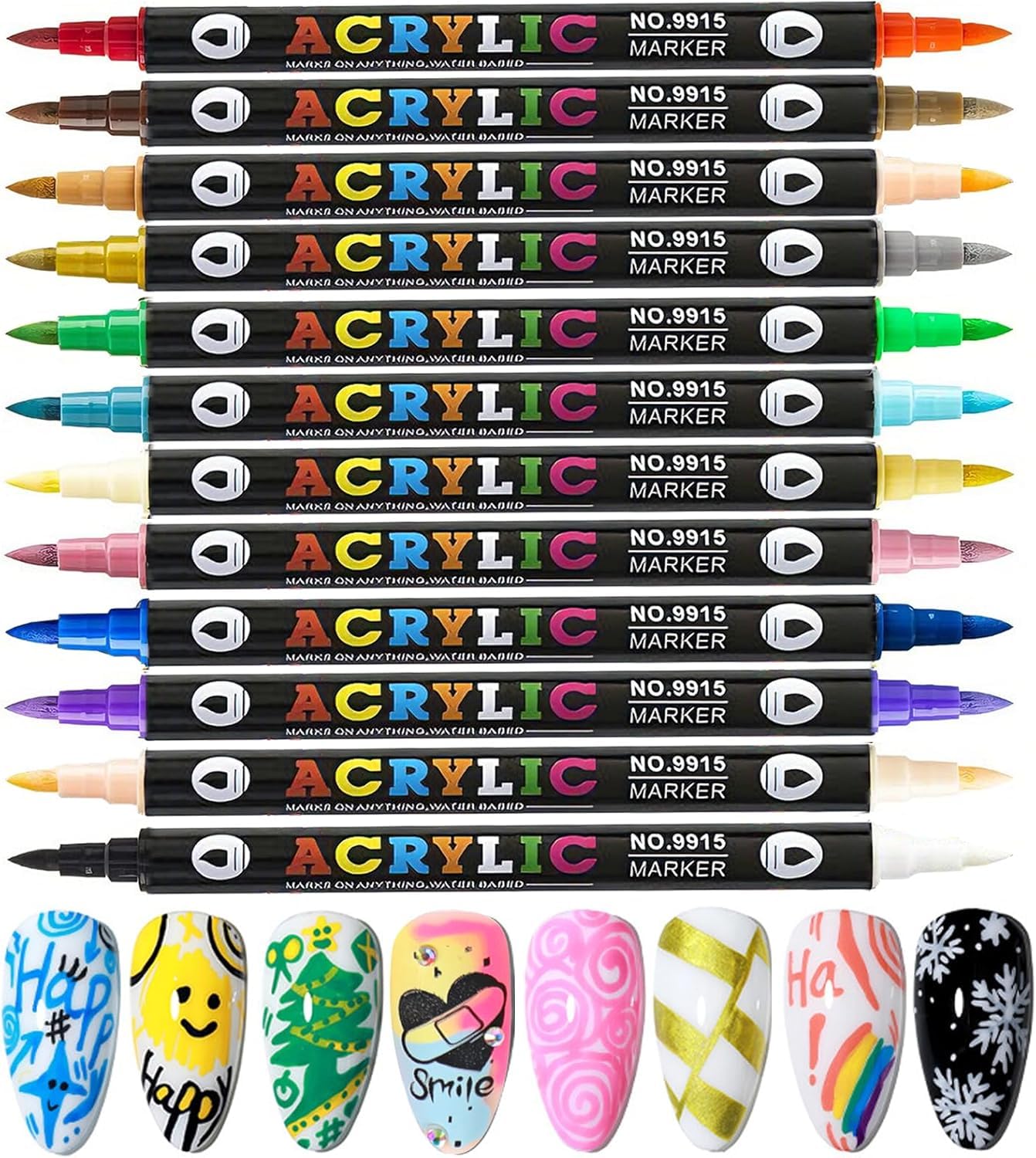 24 Colors Dual-Ended Nail Art Pens Set 3D Acrylic Nail Polish Pens Quick-Dry Acrylic Markers Nail Art Markers