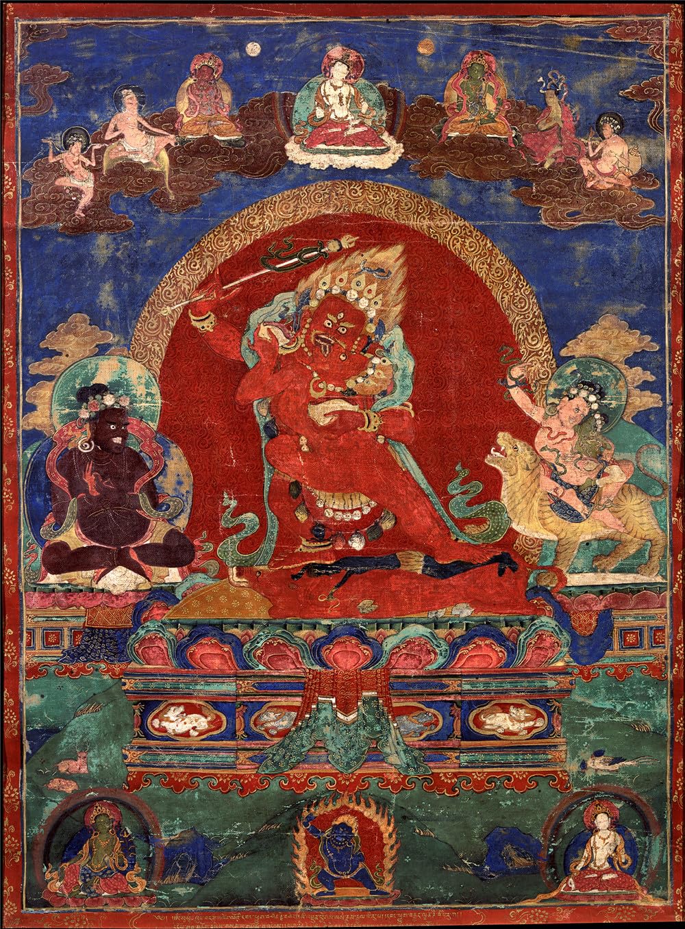 Gandhanra Tibetische Thangka-Kunst–Rakta Yamari Thangka–Hochauflösender Digital-Giclée-Druck und doppelt handgerahmt - Buddhistische Wandbehang-Tapisserie - 47" x 32"