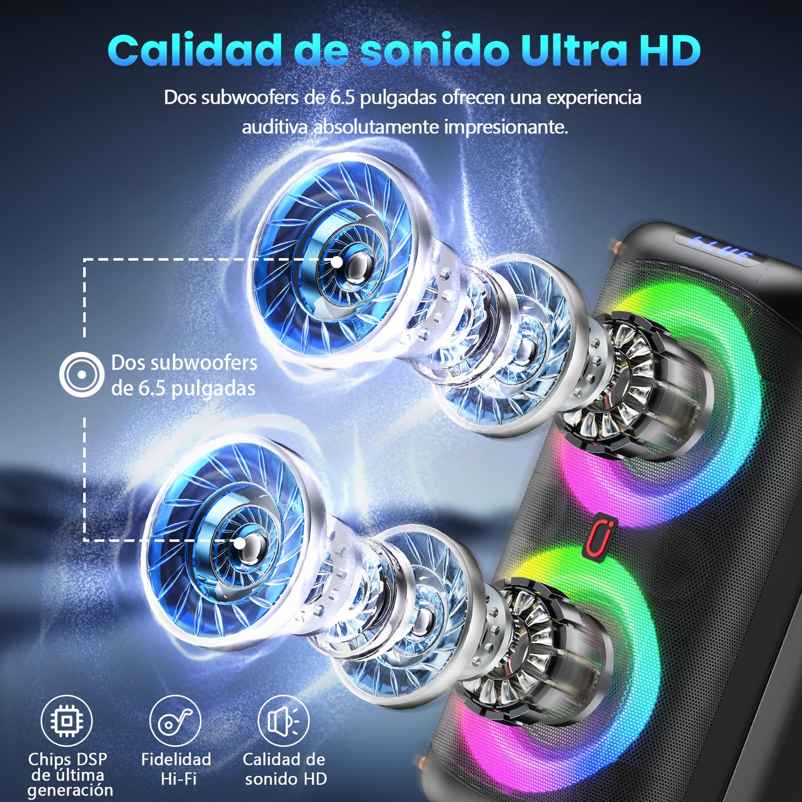 HWWR Máquina Karaoke, Altavoces Bluetooth portátiles con 2 micrófonos inalámbricos para Adultos, Sistema Caja Karaoke PA con Luces de Discoteca para Grandes Fiestas, Soporte TF/USB/FM/Rec/AUX
