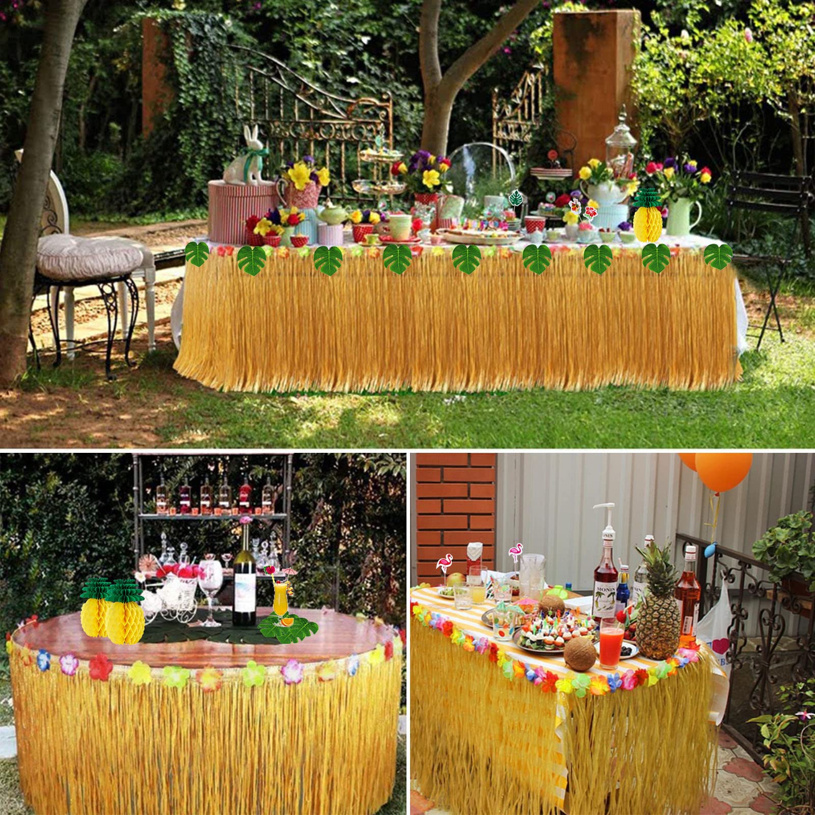 128 Pezzi Gonna Tavolo Hawaiana Tovaglia da Tavolo Set, Foglie di Palma Fiori Hawaiani Cake Topper per Il Partito Luau Hawaiano Decorazioni da Tavola