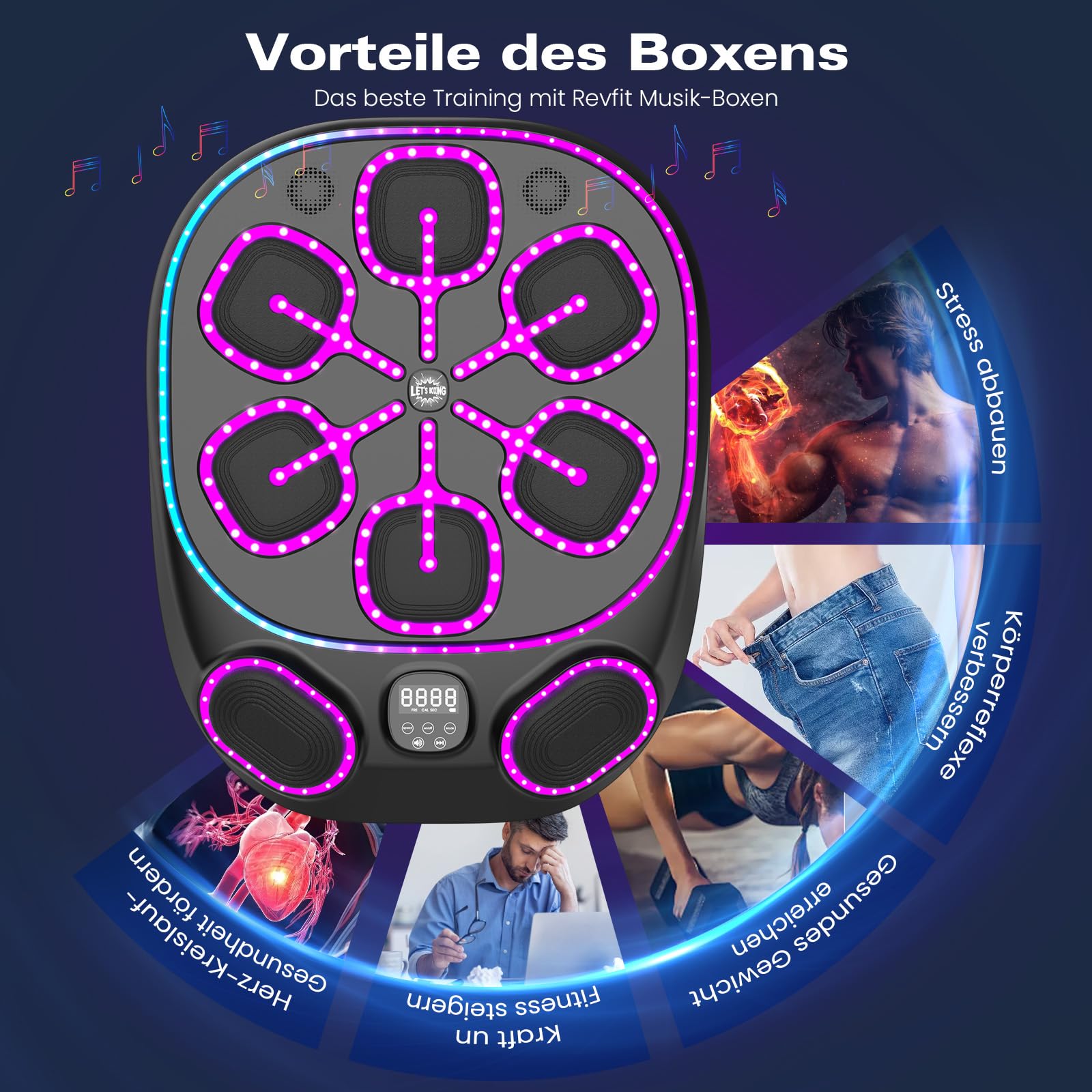 Music Boxing Machine mit LED-Lichtern, Bluetooth, 9 Geschwindigkeitsmodi & Zählmodus, Elektronische Boxmaschine für Kinder/Erwachsene, Musik-Boxen für Zuhause & Fitnessstudio