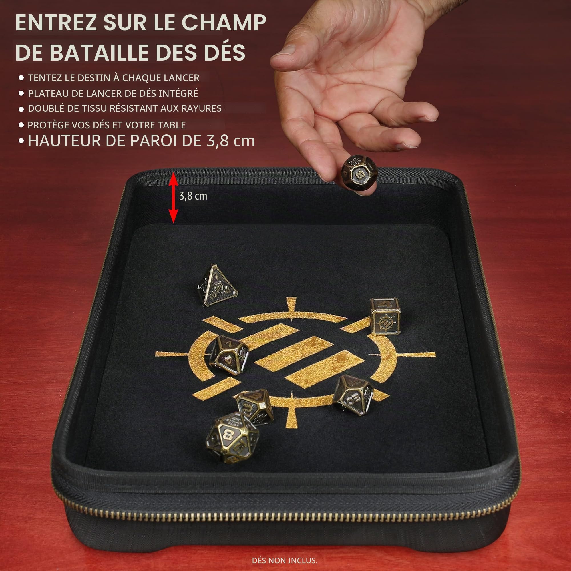 ENHANCE Tabletop Community DND Dice Rolling Tray - Porte-dés et Stockage pour jusqu'à 500 dés RPG avec Conception de Protection Robuste, intérieur Doux et Poches de Rangement (capacité de 500 dés)
