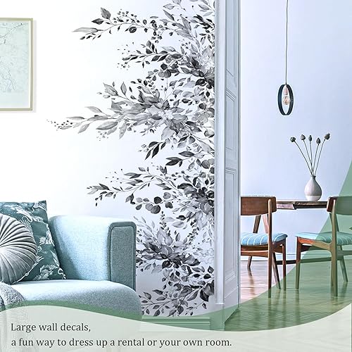 Miniatura 7 de Calcomanías de pared de flores colgantes para despegar y pegar, calcomanías de pared de vinilo de hojas florales grandes, vid extraíble, decoración