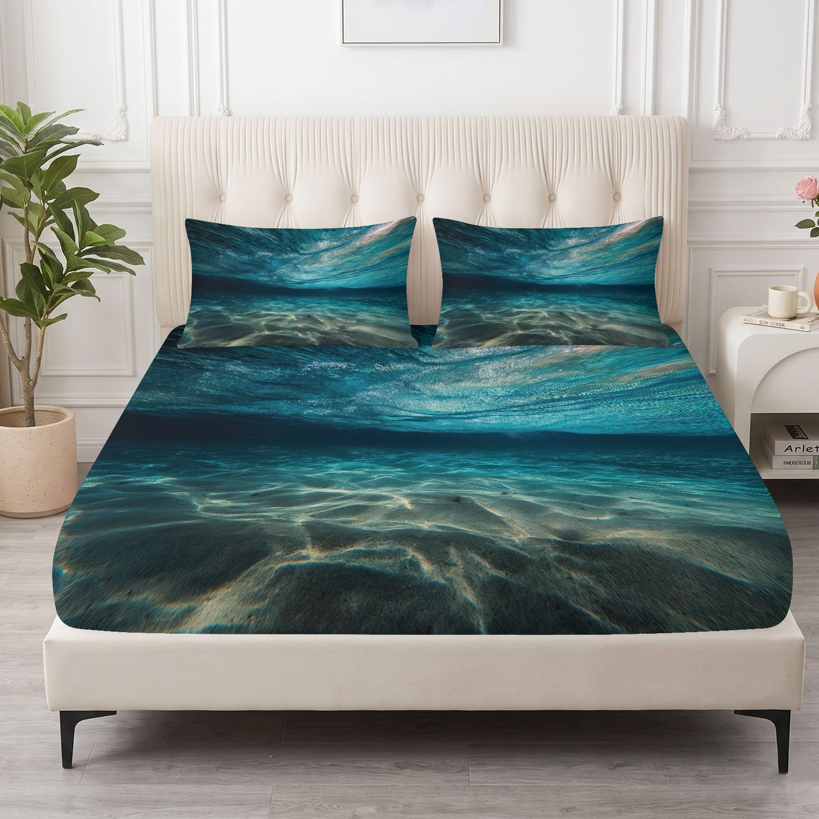 Lenzuolo con angoli, 90 x 200 cm, colore oceano, altezza materasso fino a
