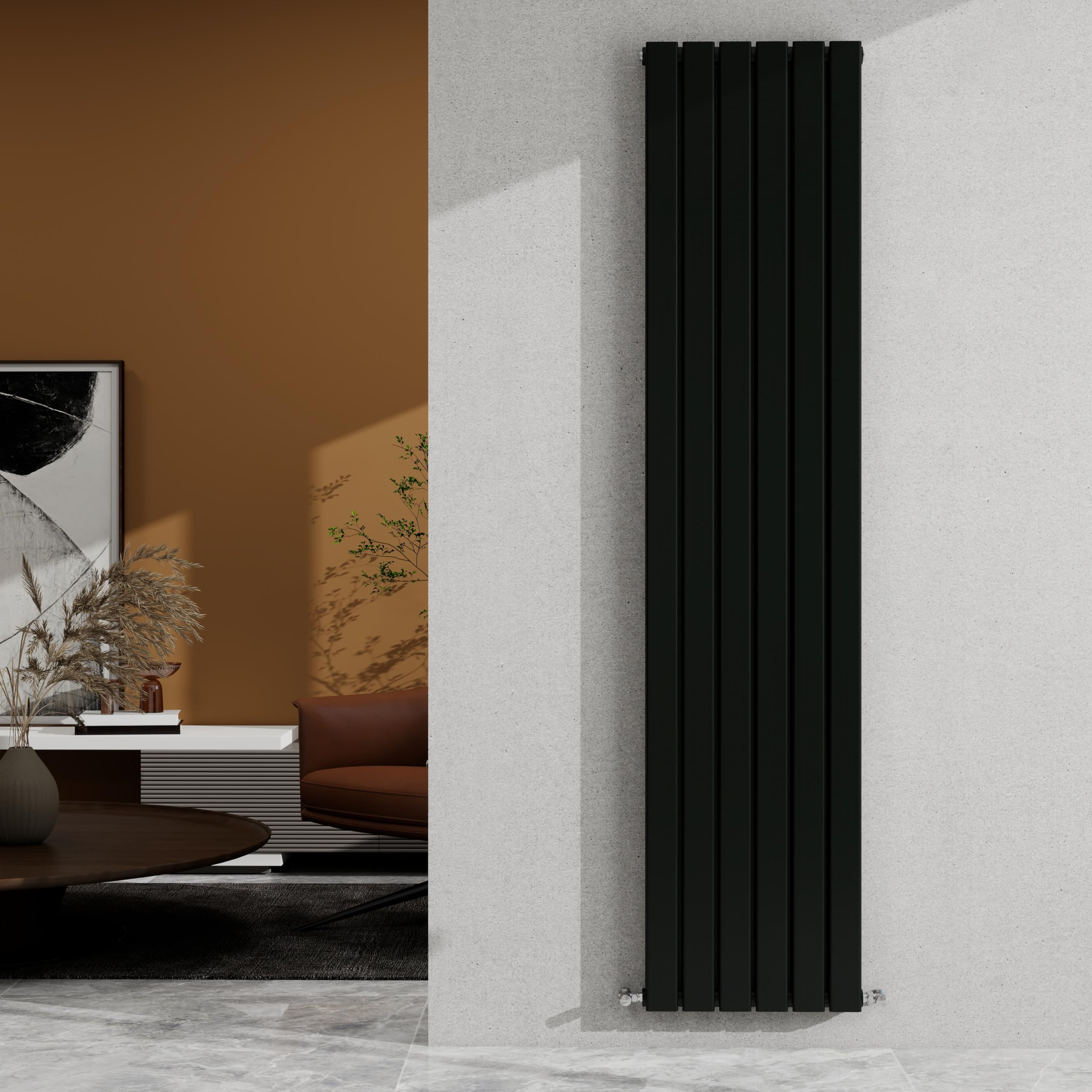 Sky Bathroom Black 1800×408Mm Vertical Designer Radiator Double Panel Modern Central Heating Flat Panel Rad 4791 Btu