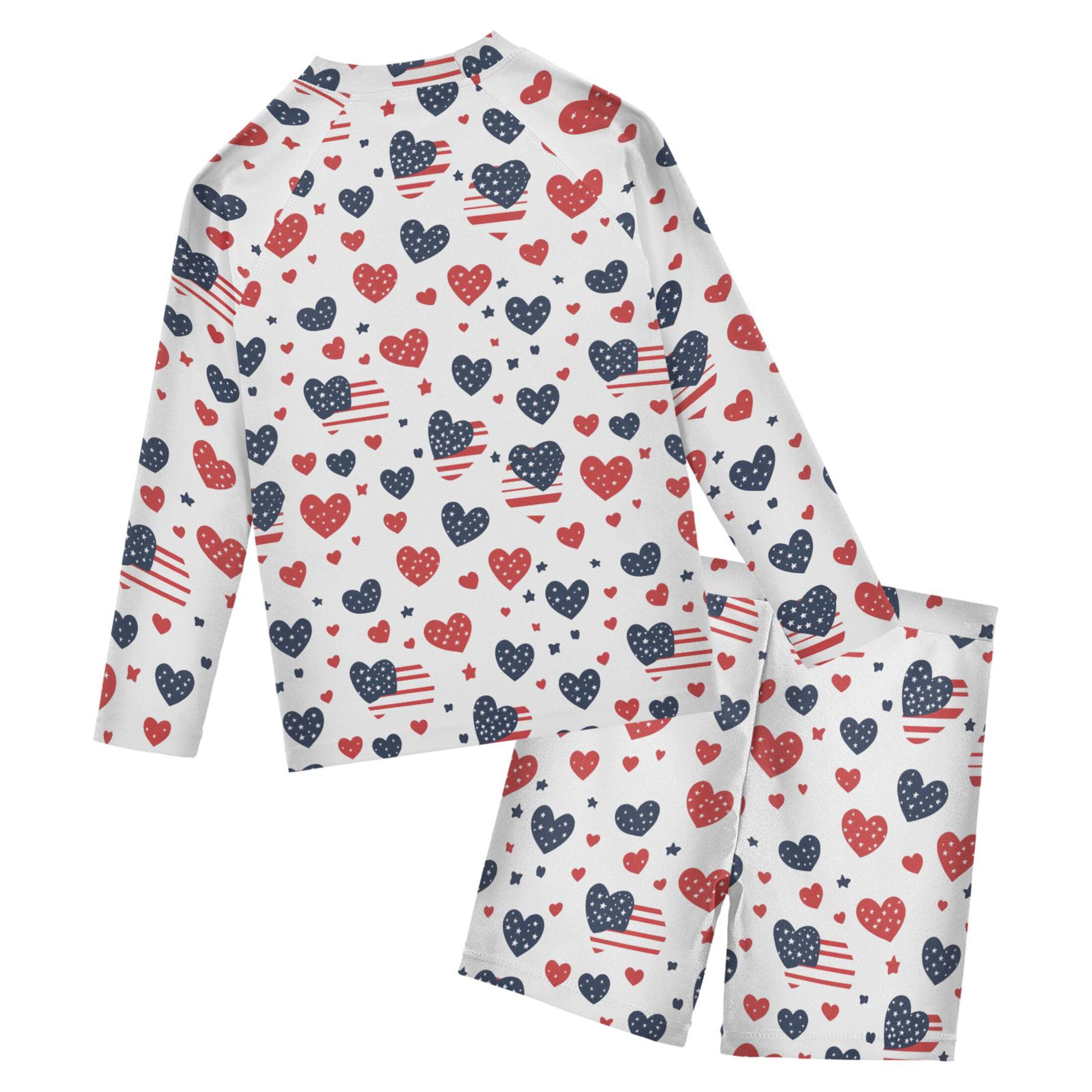 July 4th Independence Day Heart Baby Boys' Toddler Long Sleeved Rashguard Swim Bathing Suit Set B0404587