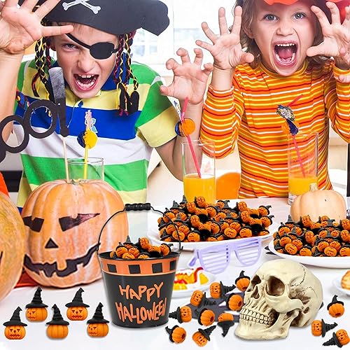 Miniatura 4 de Borradores de calabaza para niños, 30 borradores de Halloween a granel 3D Jack-O'-Lantern Mini borradores para premios de clase de estudiantes,
