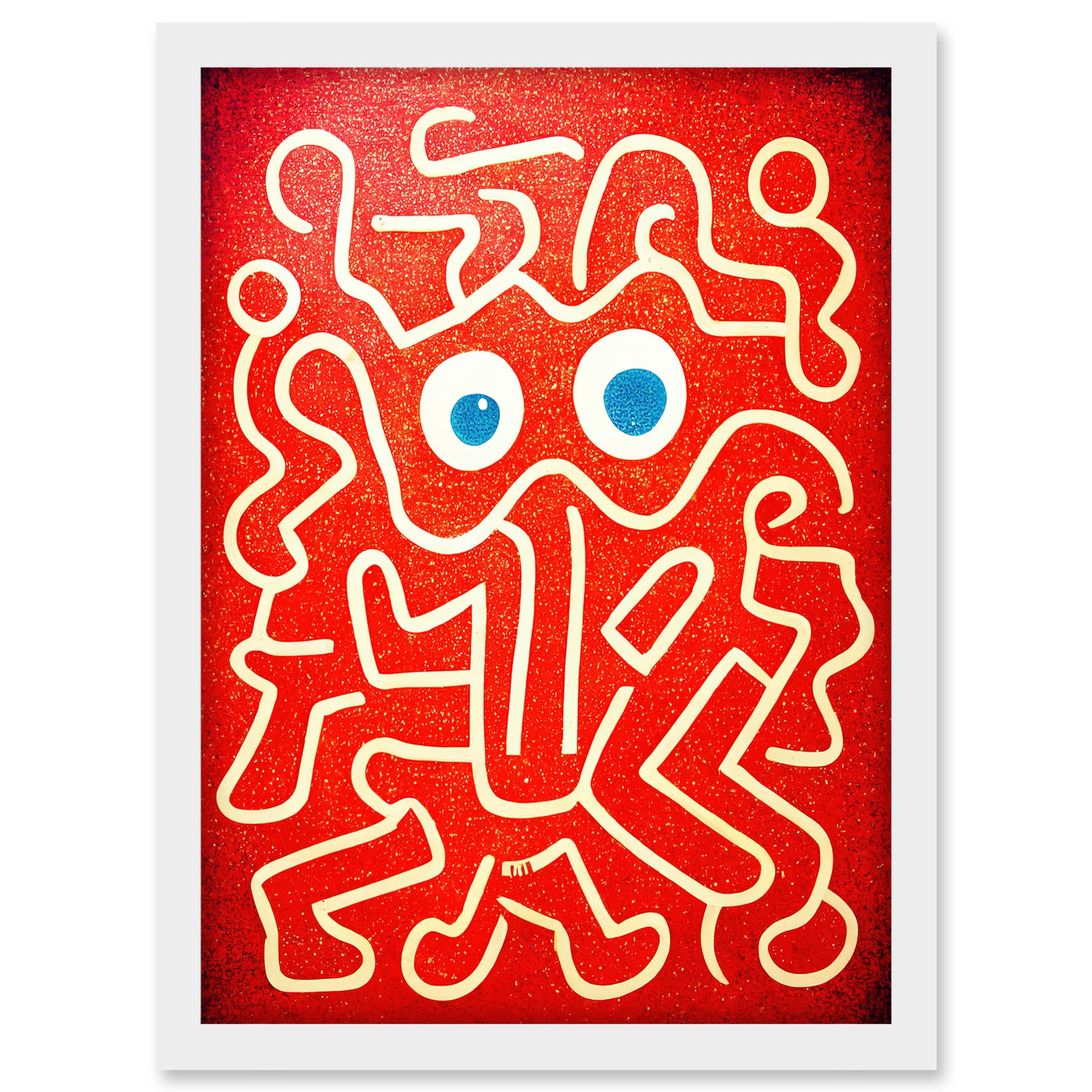 Doppelganger33 LTD Line Drawing On Red With Googly Eyes Artwork Framed A3 Wall Art Print