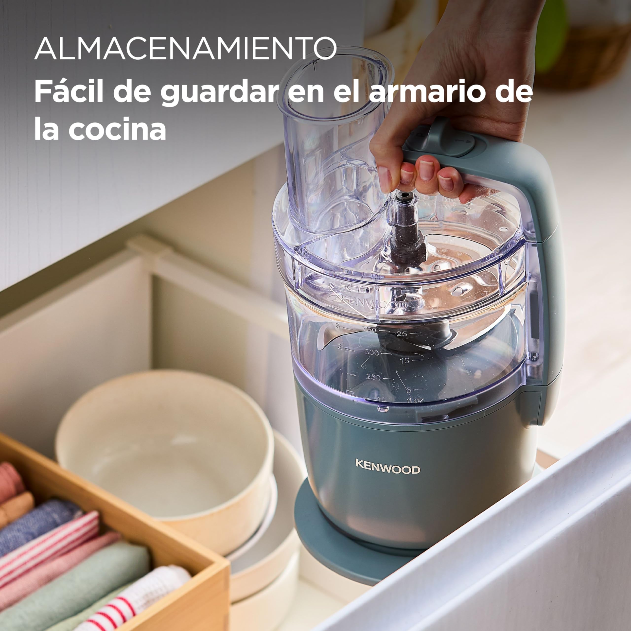 Kenwood, MultiPro Go FDP22.130GY, Procesador de Alimentos, para Picar, Cortar en Rodajas, Rallar, Hacer Puré y Amasar la Masa, con Servicio Exprés, Recipiente, Cuchilla y Disco de 4 mm, 650 W