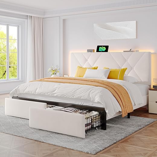 King Size Bed Frame with LED Headboard
