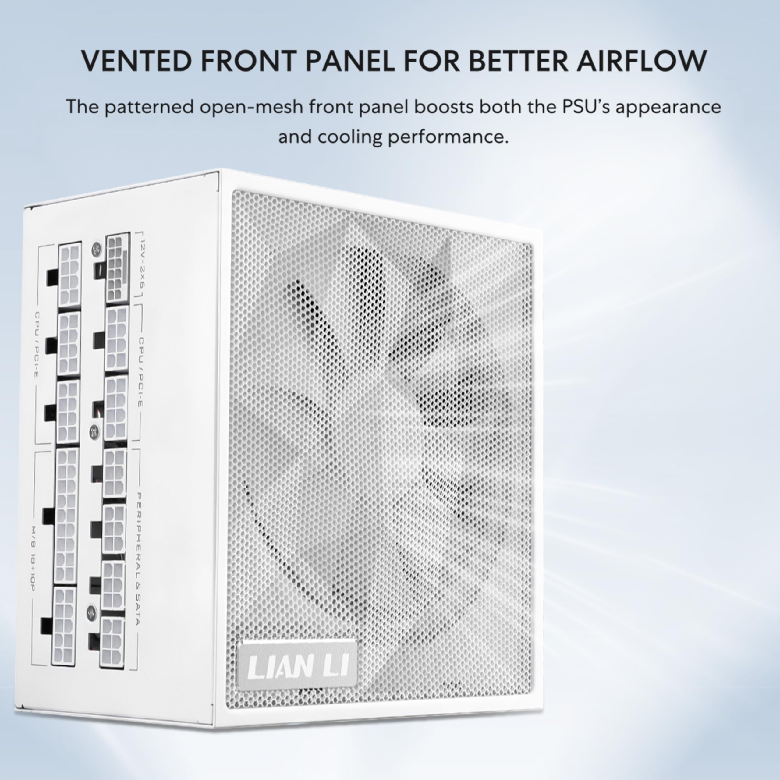 Lian Li Alimentatore compatto SX Platinum SX1200P.W SXP ATX 1200 W con cavo 12 V-2 x 6 - Conforme ATX 3.1 e ventola PCIE 5.1-140 mm - Modulo completo - Bianco