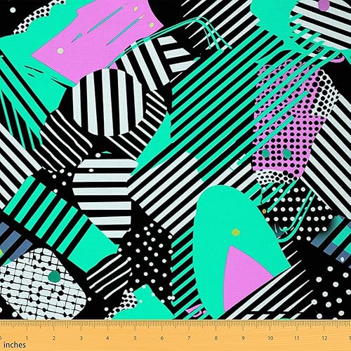 Feelyou The Yard - Tela para tapicería Memphis de los años 80 y 90, tela geométrica para exteriores de The Yard, tela decorativa de estilo retro