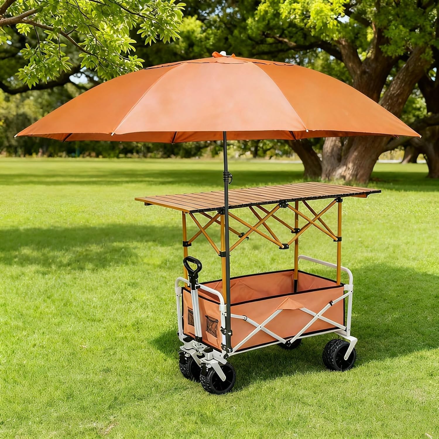 Carrello portavivande con tettuccio, 118 cm, per feste, barbecue, matrimoni e bar, portatile, per bevande e snack