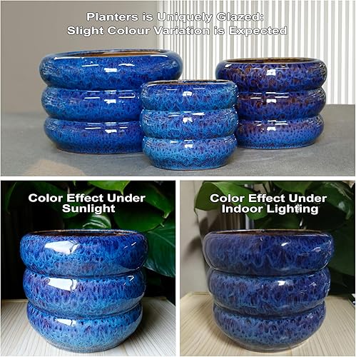 Miniatura 7 de SQOWL Maceta de cerámica para plantas, maceta de 10 pulgadas para interiores y exteriores, con orificio de drenaje, maceta grande decorativa para