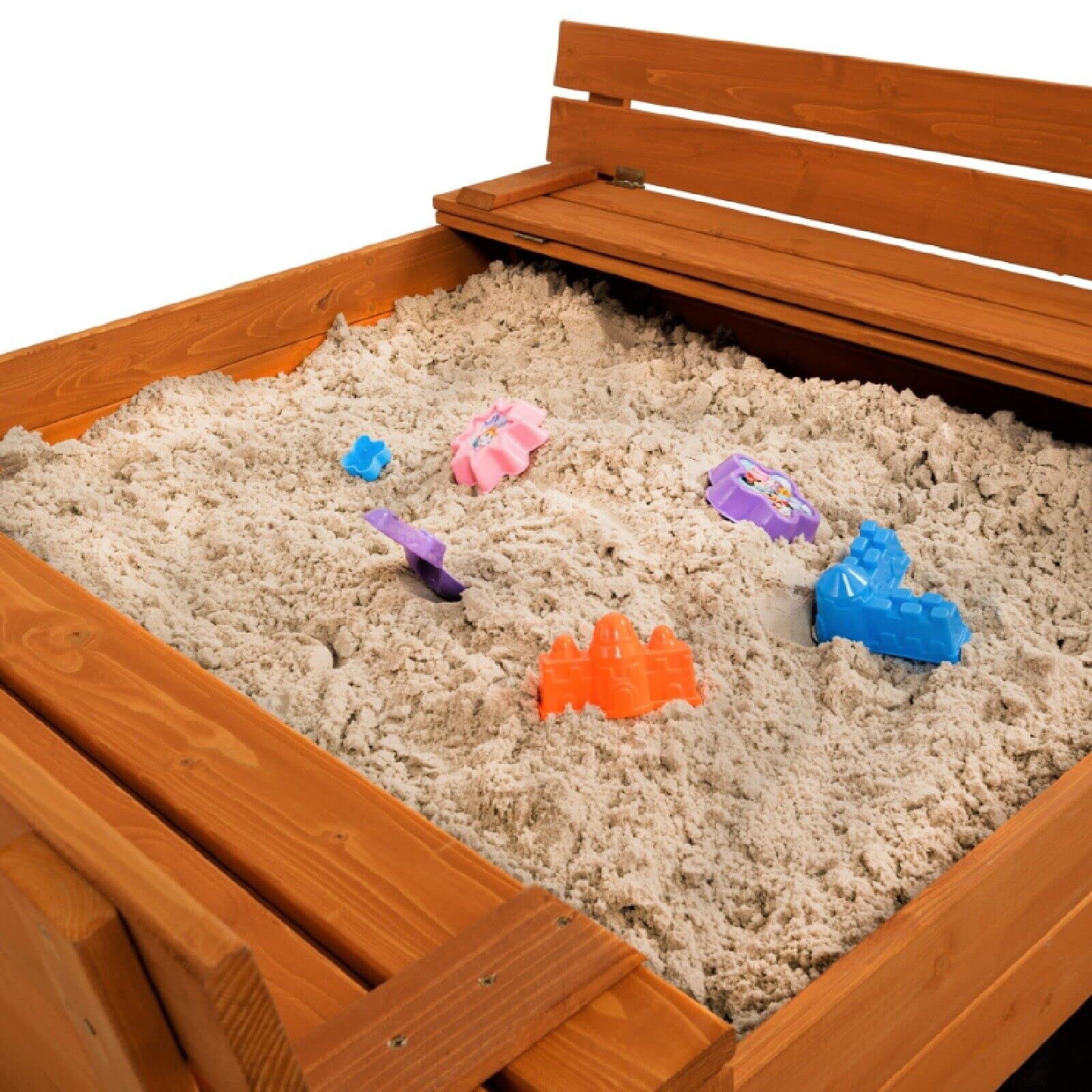 Bac à Sable Avec Couvercle En Teck 120x120 Cm - Banc De Jardin Transformable Pour Enfants