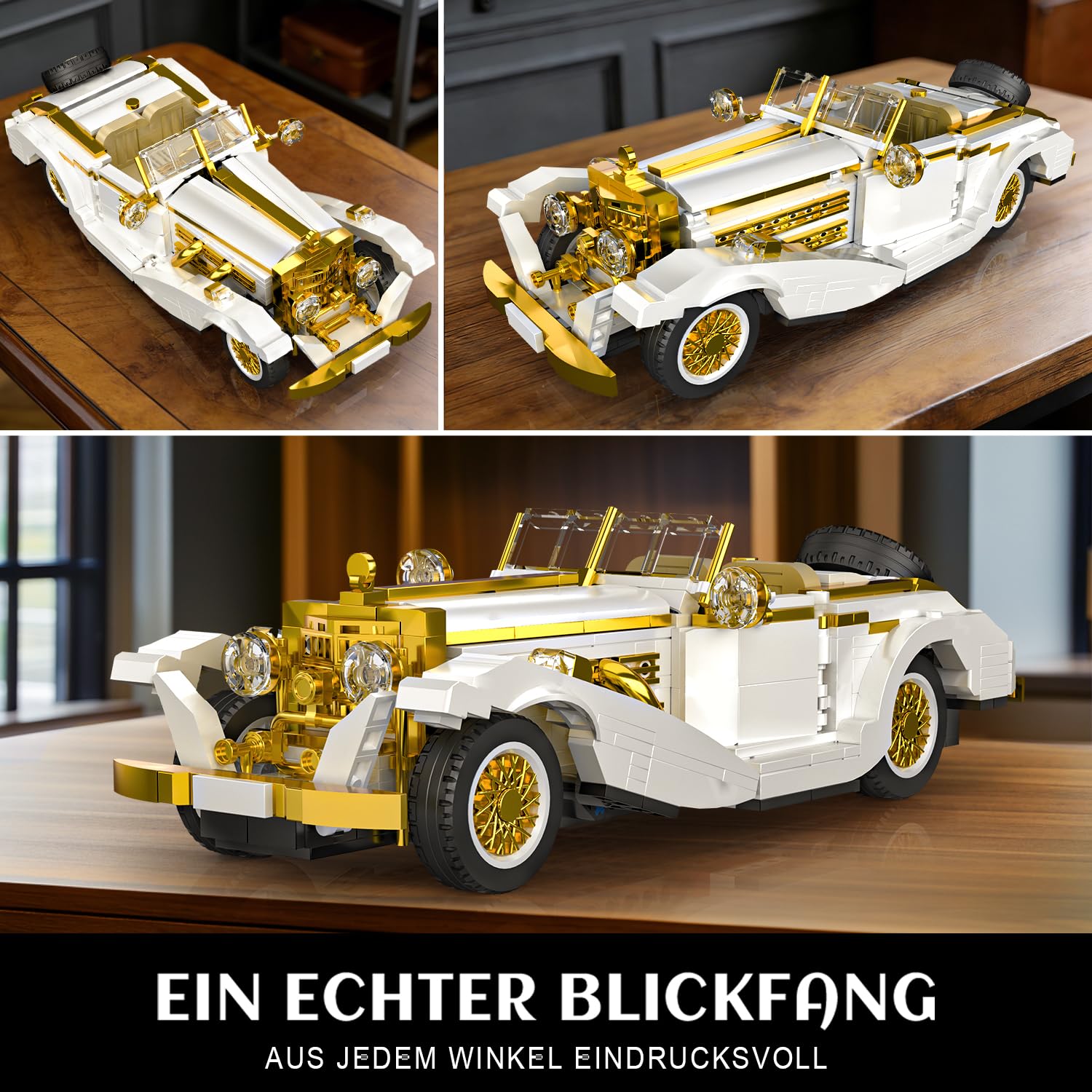 Mould King 10003 Oldtimer Klemmbausteine Auto, Klassisches Modellauto Bausatz mit öffnenden Türen & Motor, Technik Bausteine Set für Erwachsene, Sammler & Geschenk (958 Teile)