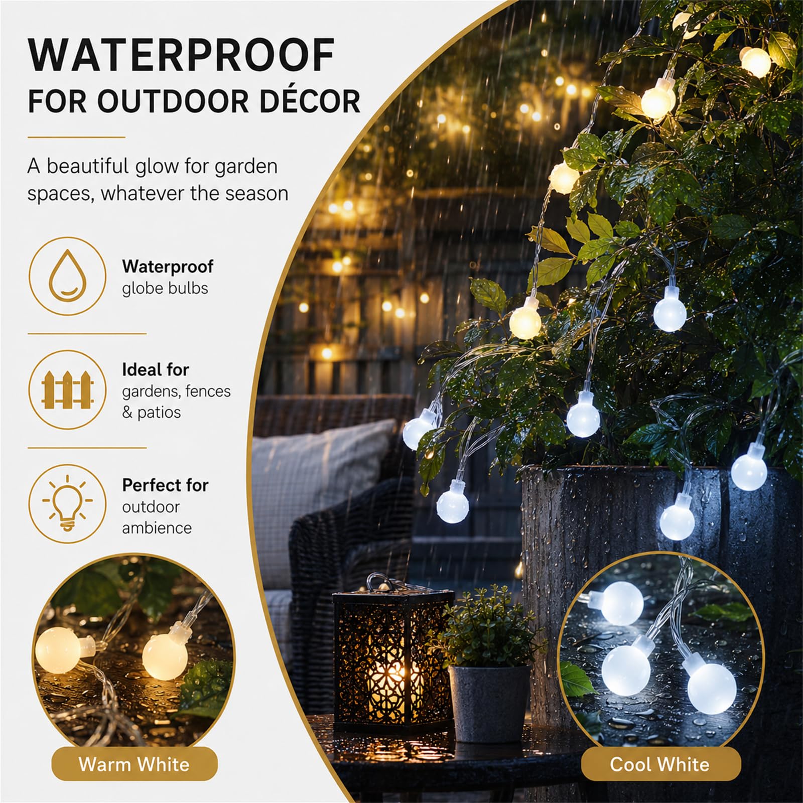 Solar Lichterkette Außen Kugelförmig aus Kupferdraht, mit Fernbedienung 8 Lichtmodi, IP65 Wasserdicht Auto Ein/Aus, Deko für Garten Balkon Terrasse Weihnachten Party (Weiß,52m/400LED)