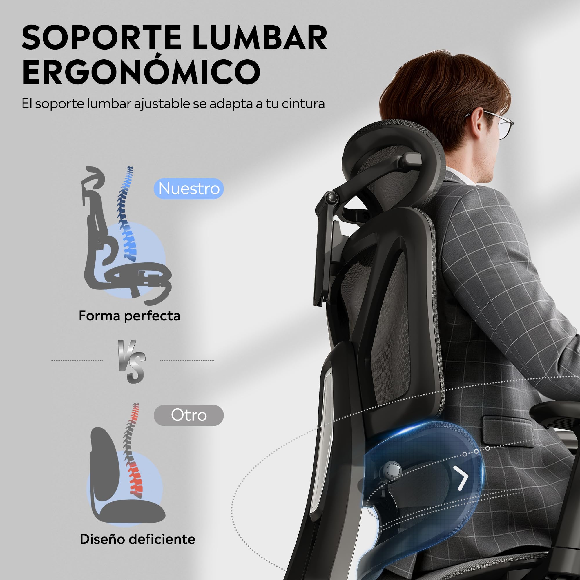 DEVAISE Silla ergonómica Oficina + Respaldo reclinable + Soporte Lumbar y reposapiés + Ruedas silenciosas y Malla Transpirable + Ideal para teletrabajo y Estudio + Negro