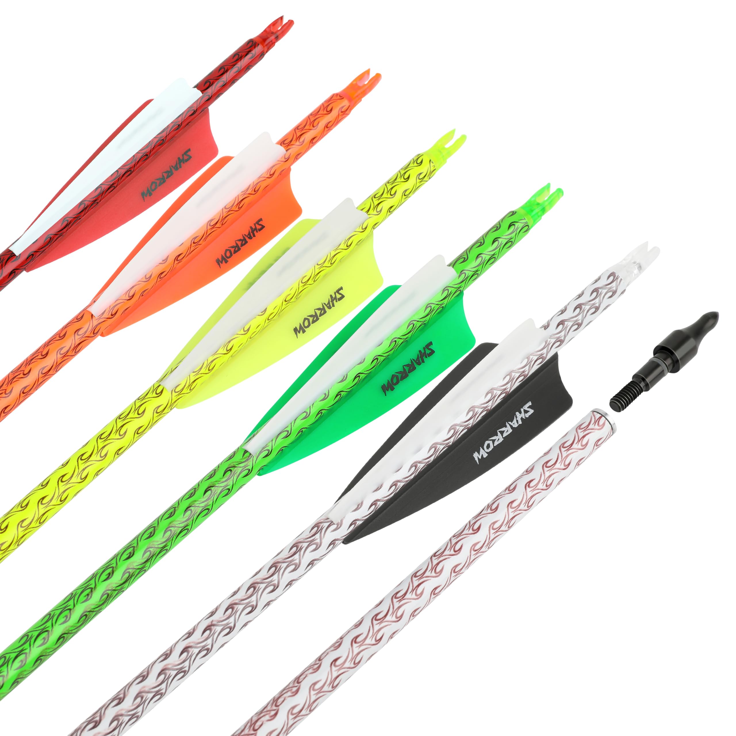 wolfman 30 Zoll Carbonpfeile für Bogenschießen Farbig Spine 500 Pfeile Carbon Zielpfeile Jagdpfeile mit 4 Zoll Federn Pfeile für Recurvebogen Compoundbogen