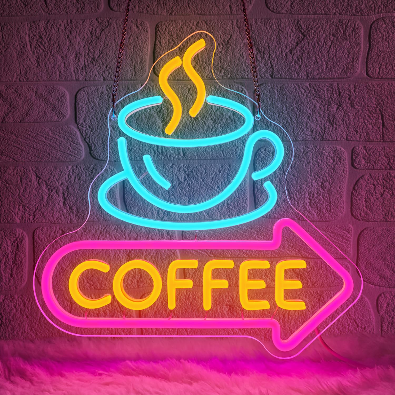 Lxmoneon Coffee Neon Light Sign Coffee Cup Led Neon Signs Dimmable Coffee Bar Neon Light USB Arrow Neon Wall Sign for Cafe Shop Station Corner Home Bar Kitchen Party Gift