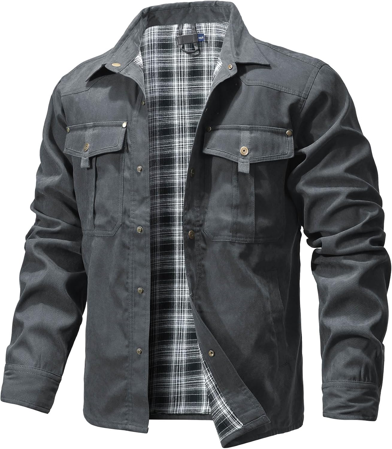HYPESTFIT Men's Flannel Lined Shacket Jacket Plaid Brushed Lining Cowboy Western Twill Outdoor Shirt Jacket - Image 4