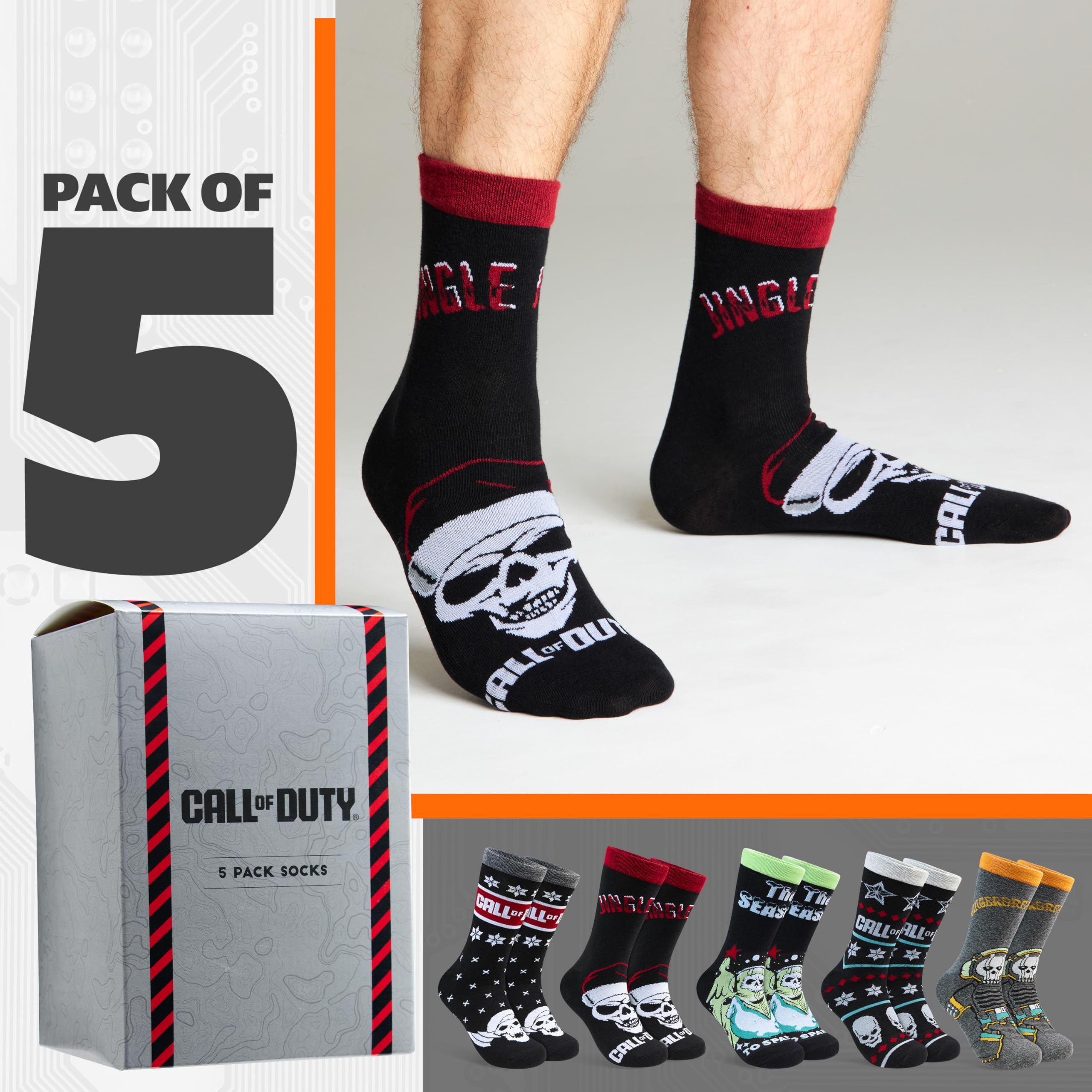 Call of Duty Chaussettes Mi-Mollet Homme, Lot de 5 Paires Respirantes - Cadeau Gamer