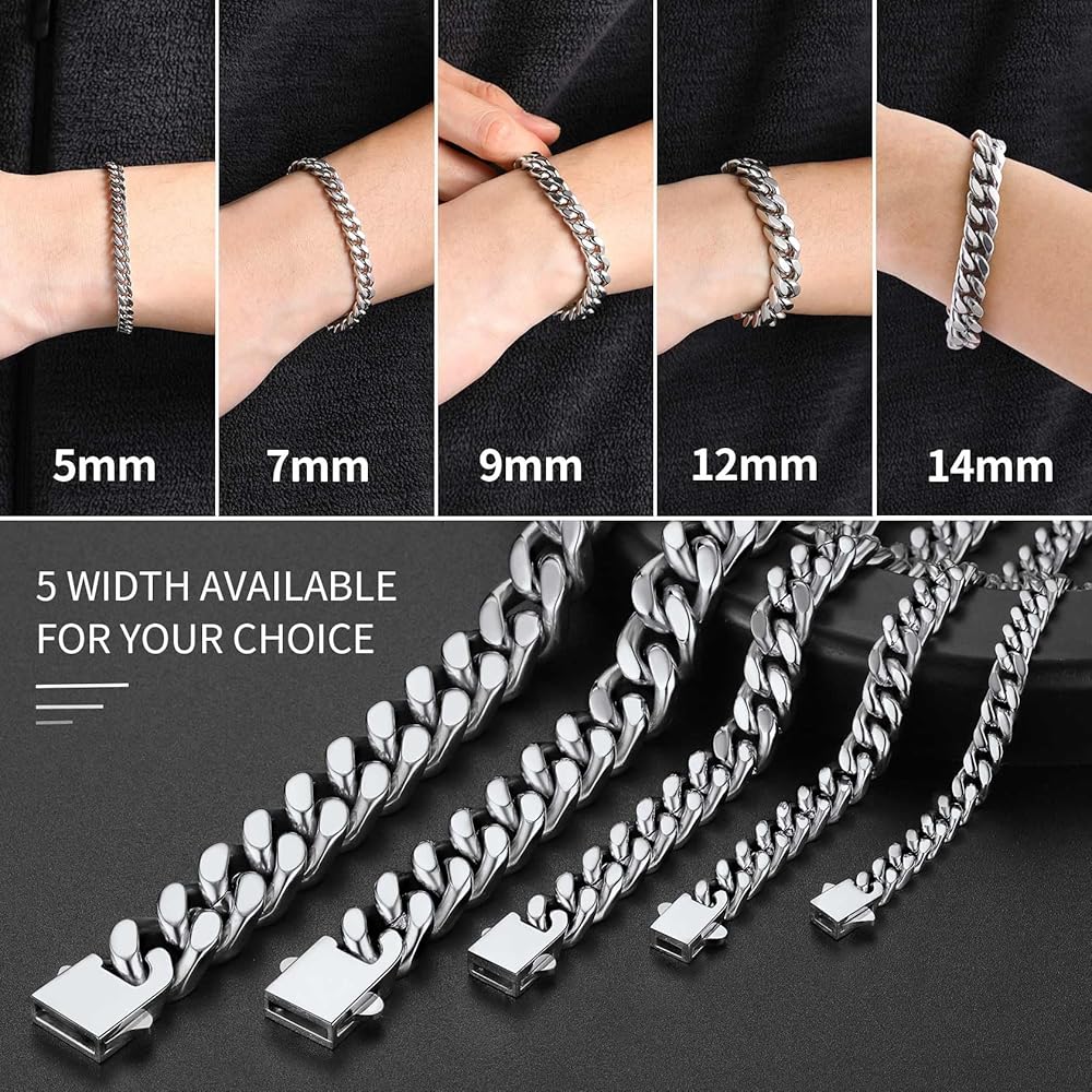 Amazon.com: Stainless Steel Cuban Chain Bracelet for Men 5mm