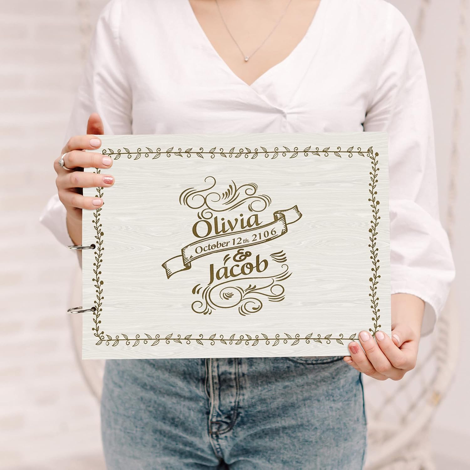 Darling Souvenir Personalized Engraved Laser Cut Wedding Guest Book Wooden Cover Sign-in Book Registry Guestbook Scrapbook-KV