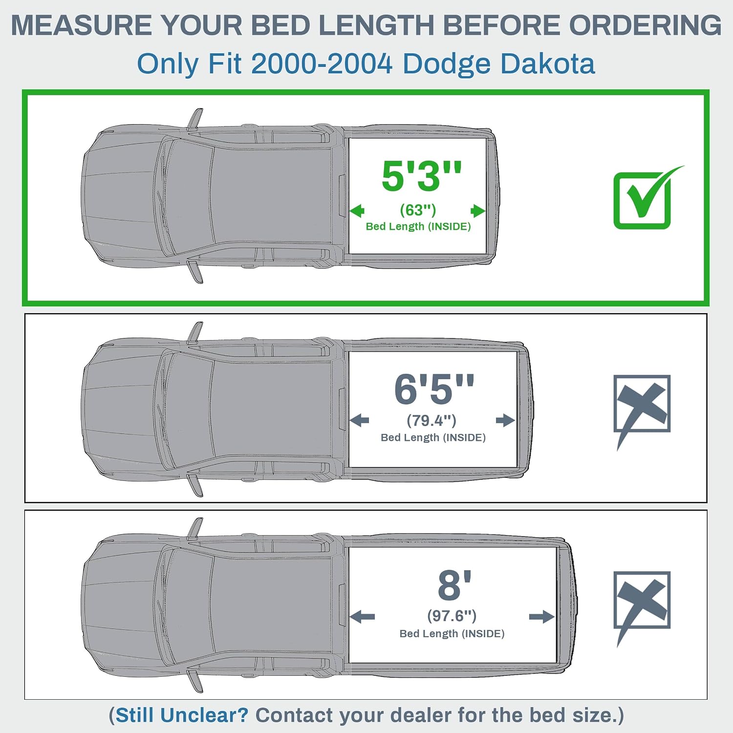 Soft Roll Up Truck Bed Tonneau Cover Compatible with Dodge Dakota Pickup 2000-2004 5.3ft/63inch Bed