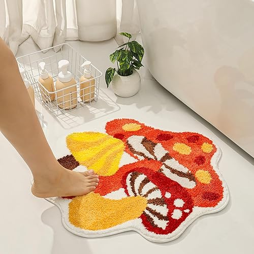 Miniatura 6 de Divertida alfombra de ducha antideslizante de microfibra con diseño de hongos, bonita alfombra de baño suave y lavable, absorbente de agua, alfombra
