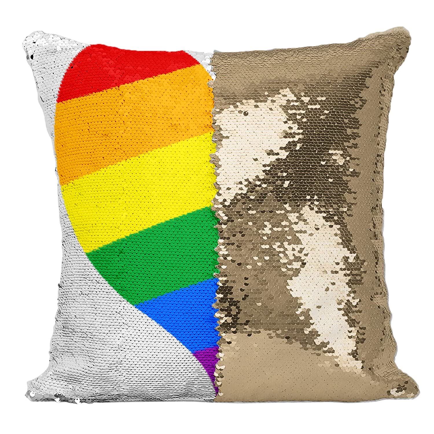 Coussin Paillettes Doré LGBT Coeur - Housse Sequin Magique