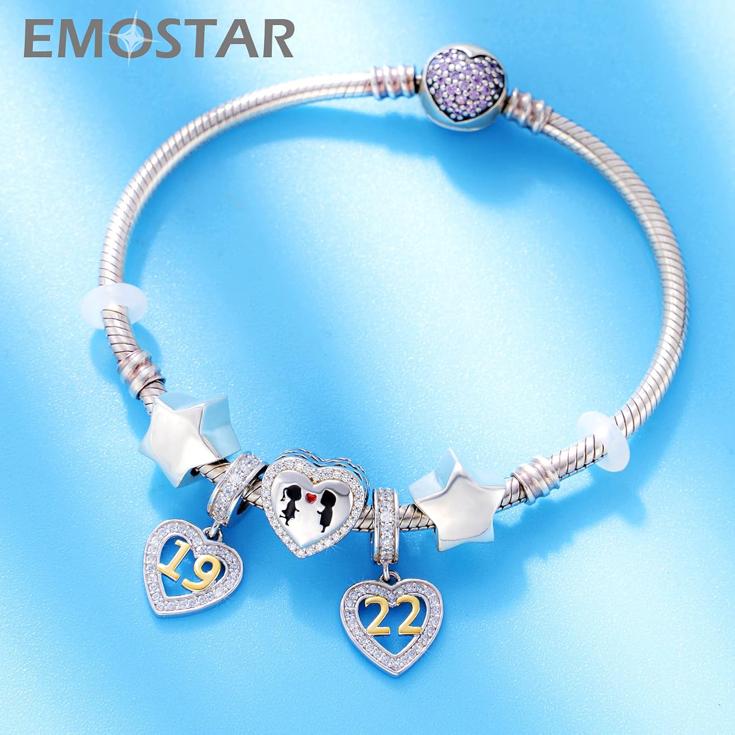 EMOSTAR 10 to 20 21 22 23 24 25 28 30 33 35 40 45 50 55 60 65 70 75 80 Birthday Charms fit European Anniversary Bracelet Necklace, Dangle 18K Golden Number Heart Pendant with CZ, for Women/Men
