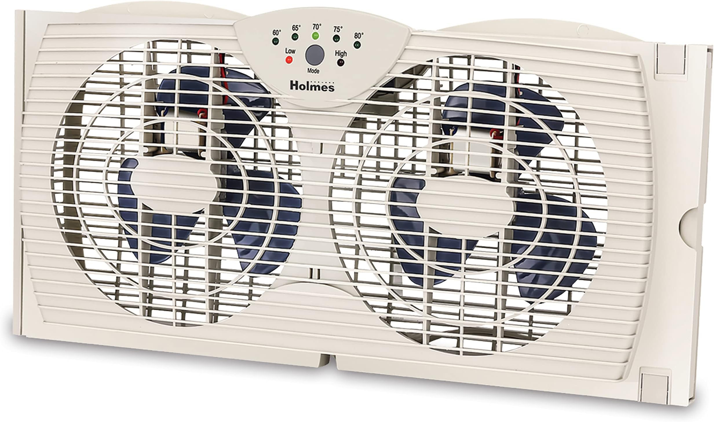 HOLMES Dual Blade Digital Window Fan with Programmable Thermostat Control, Dual 3 Blade Fans, 2 Speeds, Expandable Side Panel with Additional Extender Panels, White