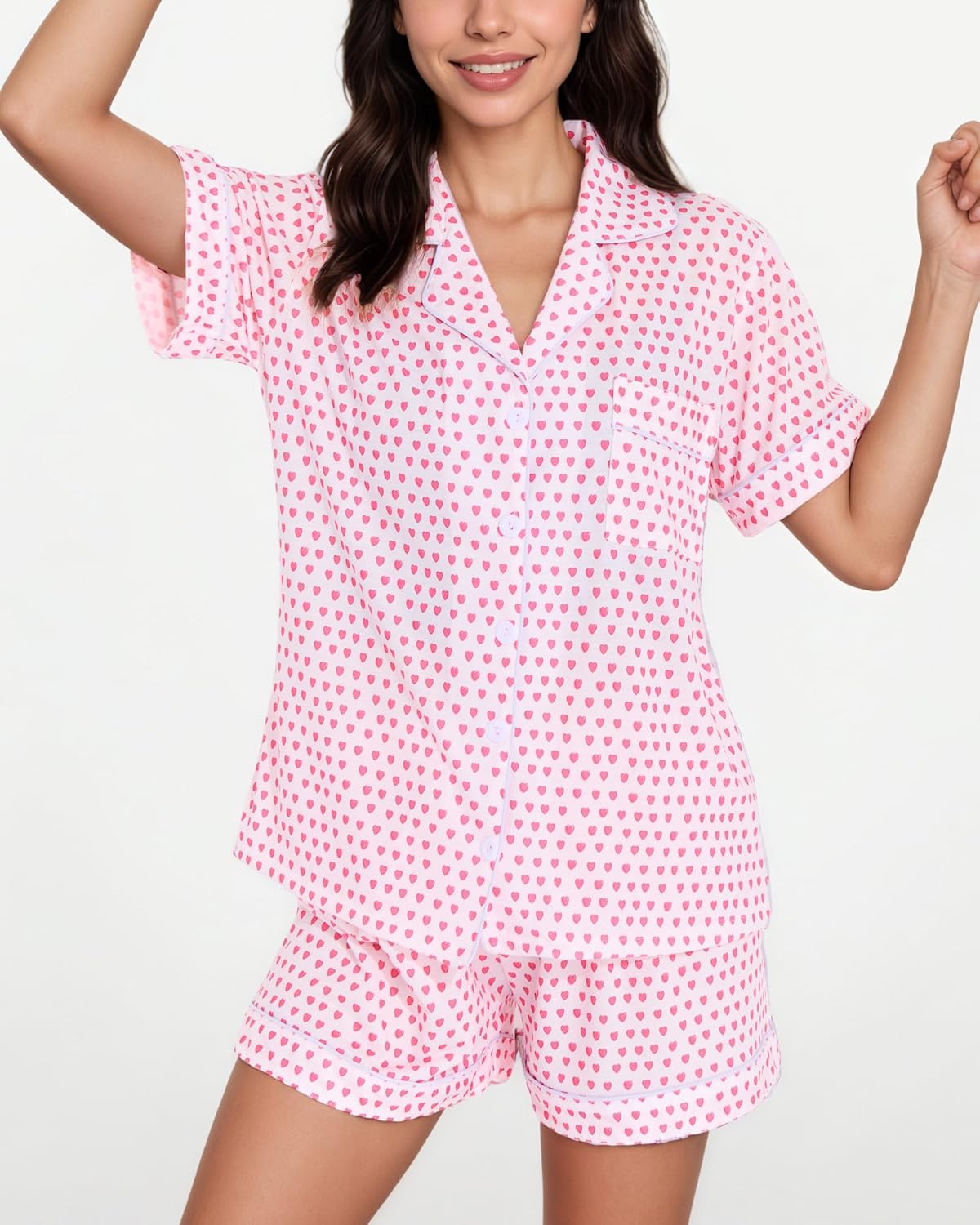 Women's Pajamas Set Button Down Ladies Summer Pajamas Monkey Printed Sleepwear Short Sleeve 2 Pc Pjs for Birthday Gift - Image 3