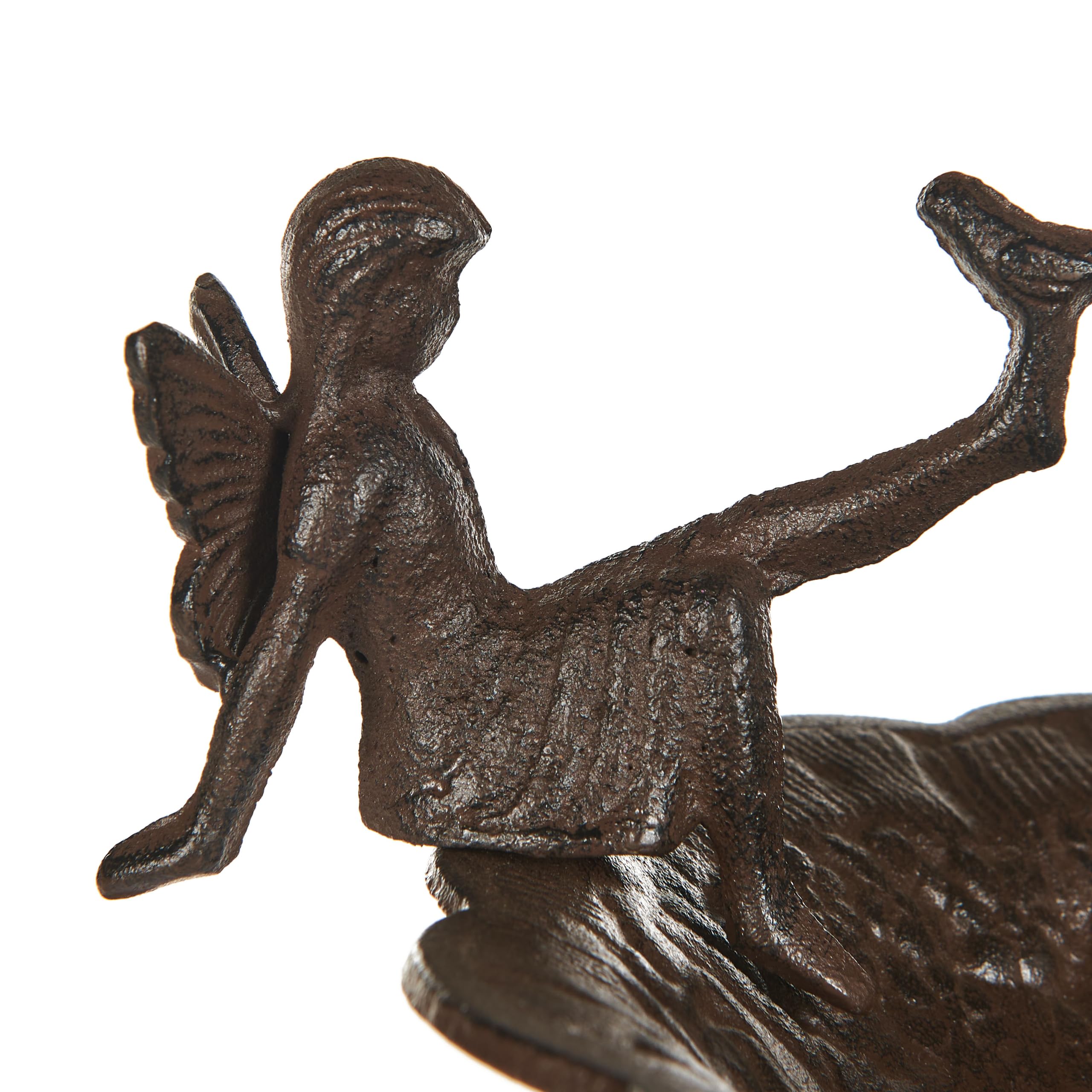 Beliani Stehende Garten Vogeltränke mit Standfuß Feen-Figur Metall braun 53 cm hoch Lark