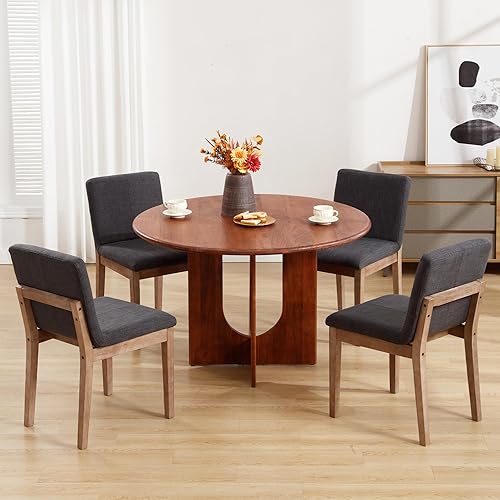 Miniatura 8 de Juego de 2 sillas de comedor tapizadas de mediados de siglo, sillas de comedor sin brazos de lino gris oscuro con patas de madera, cómoda y moderna