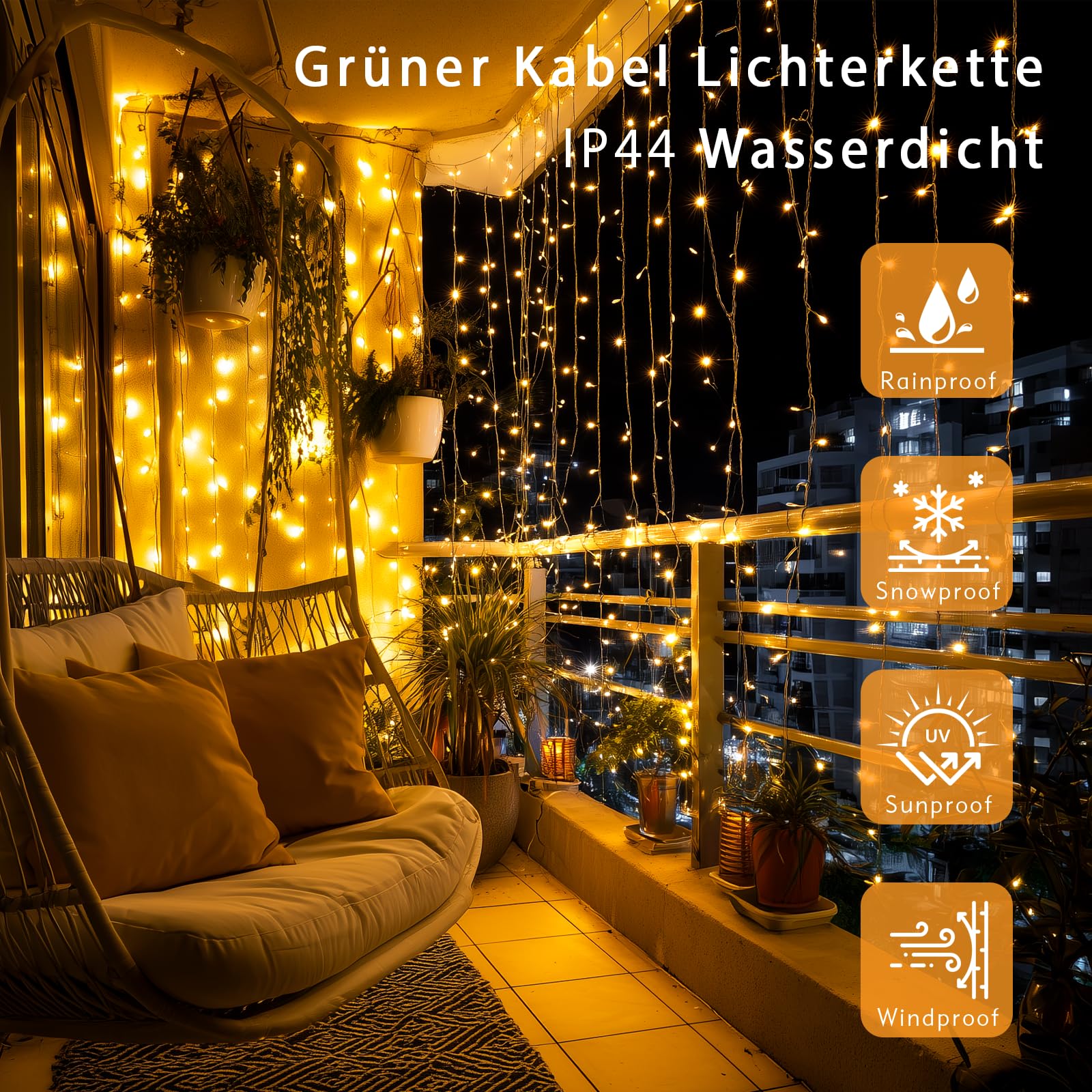 Lichterkette Außen, 60m 530LED Lichterkette Weihnachtsbaum mit Fernbedienung Stecker Timer, 8 Modi Wasserdicht Weihnachtsbeleuchtung für Innen Outdoor Party Garten Hochzeit, Warmweiß