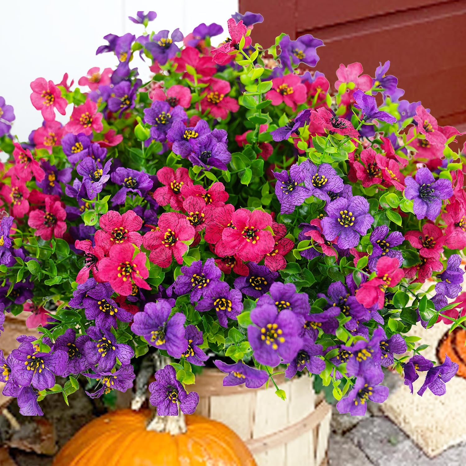 Artificial Flowers for Outdoor, UV Resistant Fake Silk Flowers, Realistic Faux Plants for Outside Indoor Porch Patio Window Box Planter Home Decor (14, Purple Rosy)