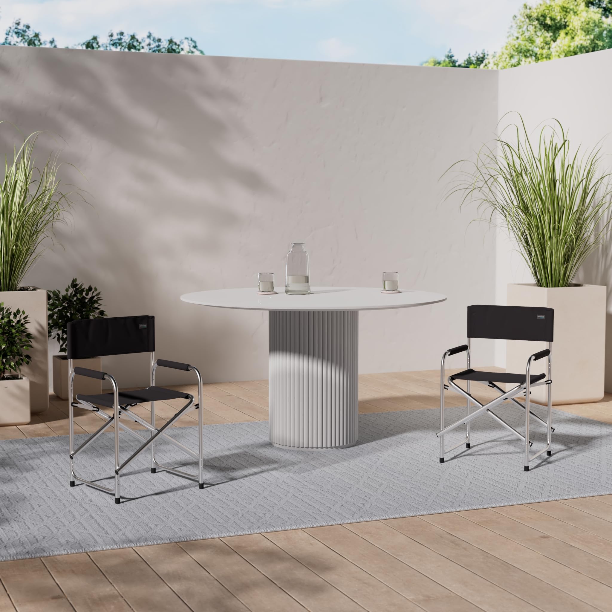 AKTIVE 62617 Sedia Direttore Pieghevole, Campeggio, Alu Tube + Oxford, Nero, 57 x 47 x 82 cm