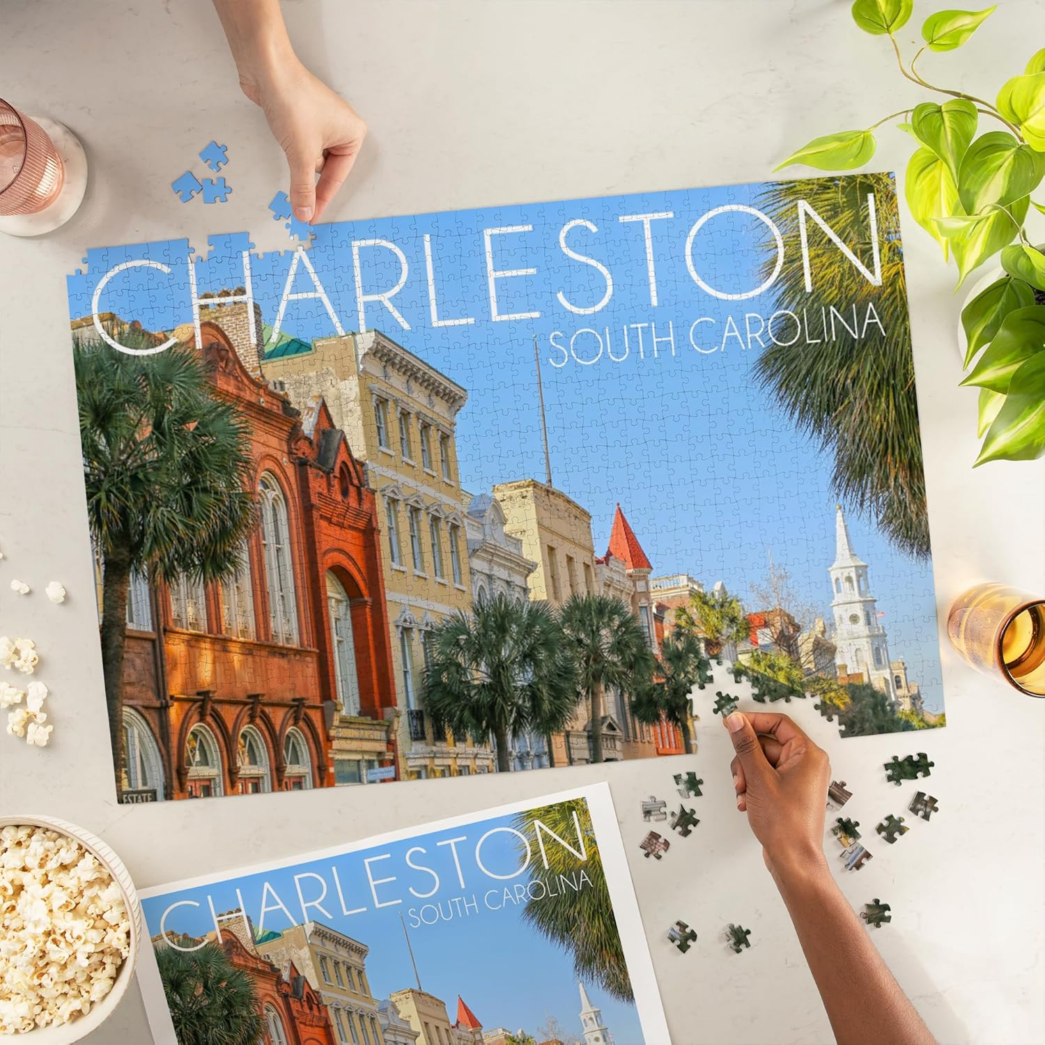 Lantern Press Charleston, South Carolina, Photography, Colorful Buildings 1000 Piece Jigsaw Puzzle for Adults, Made in USA with Reference Poster