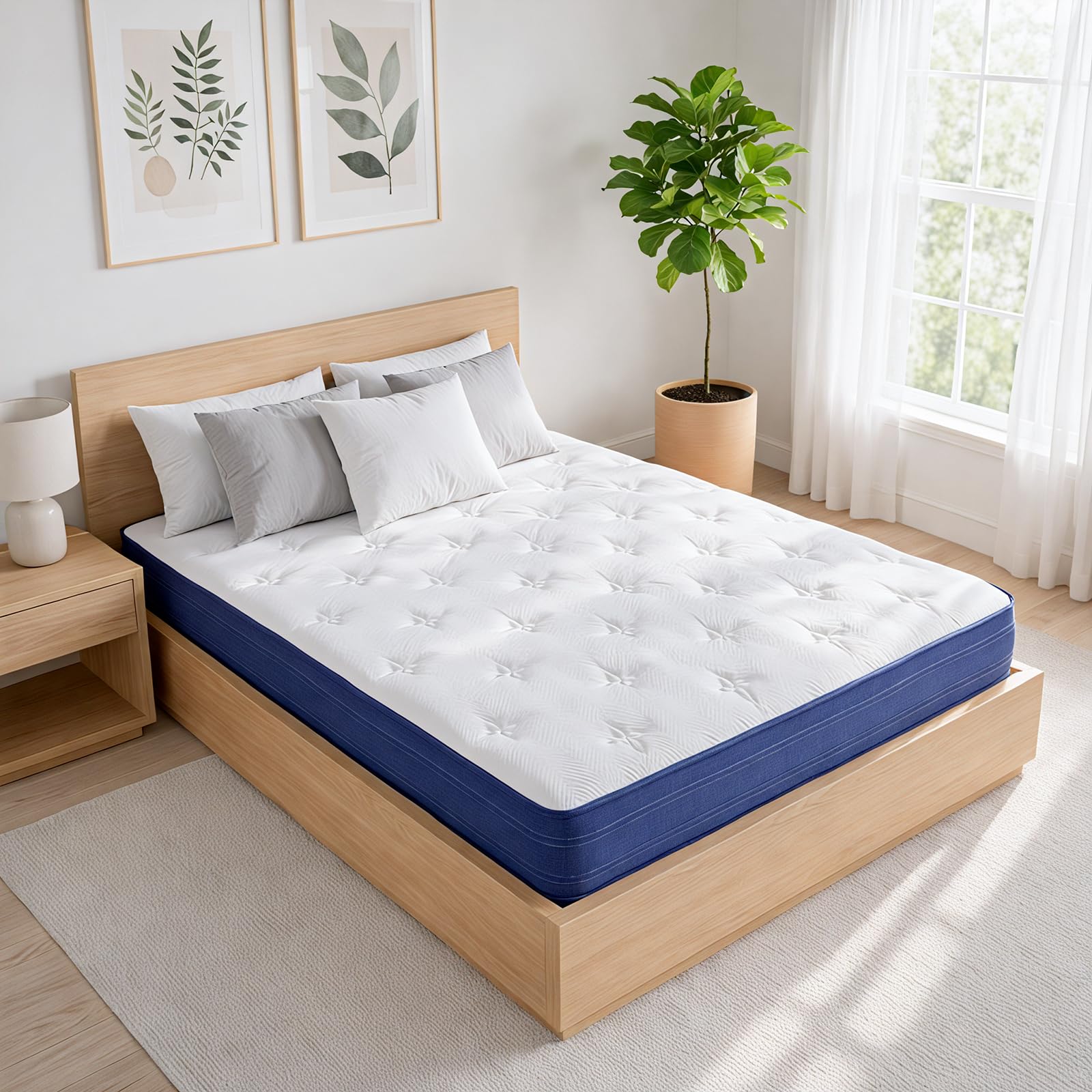 Zzleoo Double Mattresses - 4FT6 Memory Foam Mattress with Pocket Springs Medium Support and Motion Isolation (135x190x22cm)