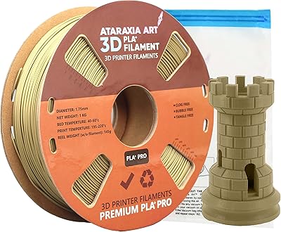 16 – ATARAXIA ART Metallic Gold PLA Filament 1.75mm, 1Kg/2.2lb Premium Orderly Rolling Spool, Dimensional Accuracy +/-0.03mm, with Filament Stora…