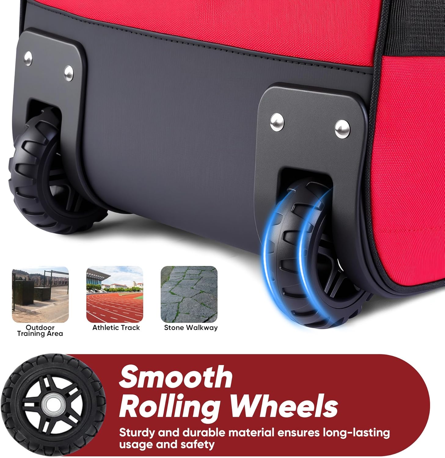 Large Rolling Catcher Gear Bag, Soft Baseball Bag With Wheels for 4 Bats, Multi-Pockets, Fence Hook, Holds All Softball Baseball Equipment