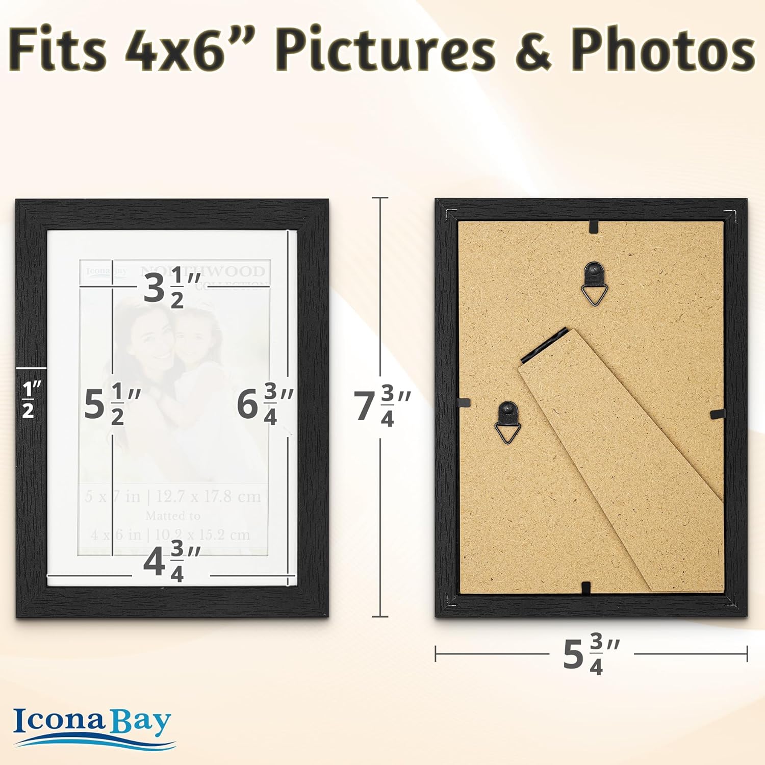 Icona Bay - 5x7 Photo Frames with Removable Mat for 4x6 Pictures - Black Balsam, 18 Bulk Pack - Modern Wood Grain Style Multipack Picture Frames - Tabletop/Wall Mount - Northwood Collection