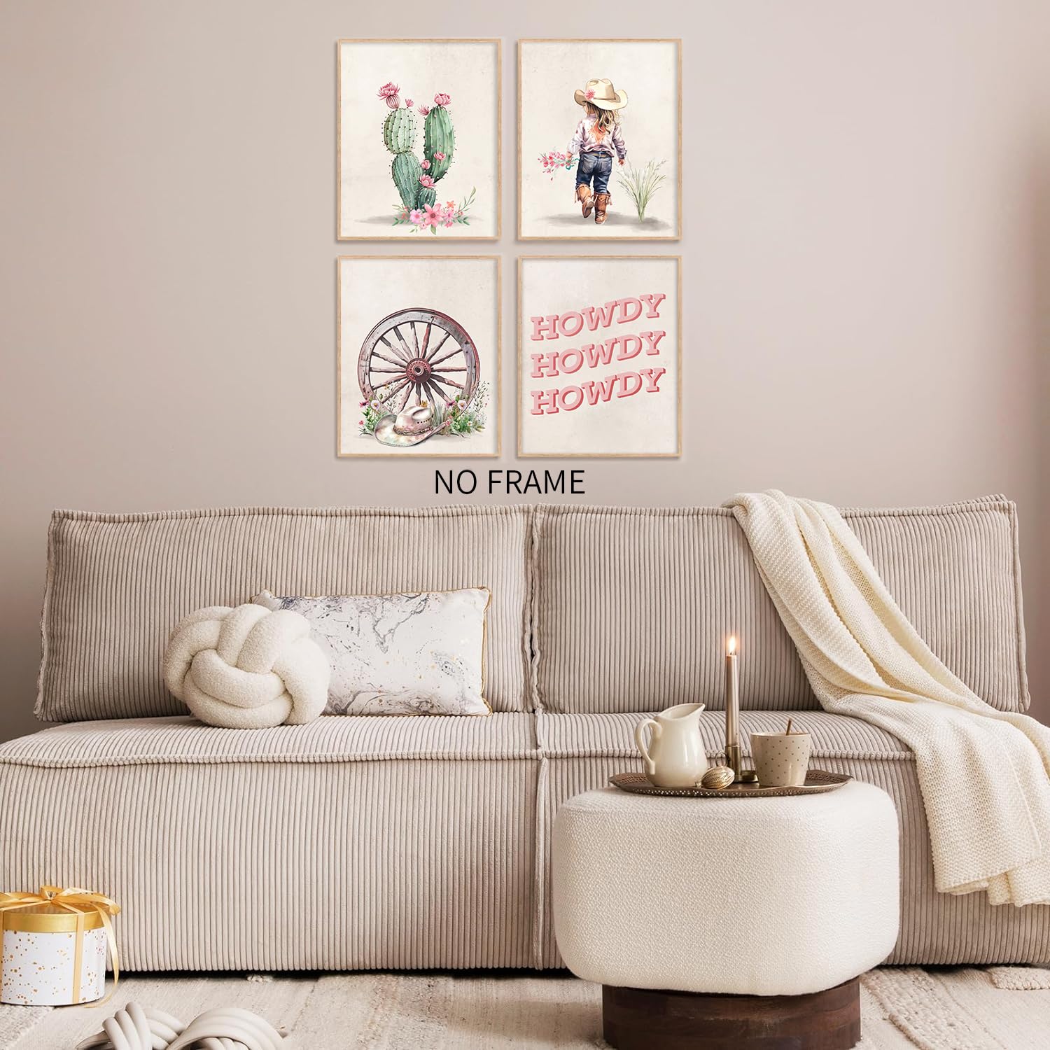 Poster Da Parete Dazzlewall – Set 4 Stampe Cowboy Western – Cactus, Cappello – 20x25 Cm – Senza Cornice