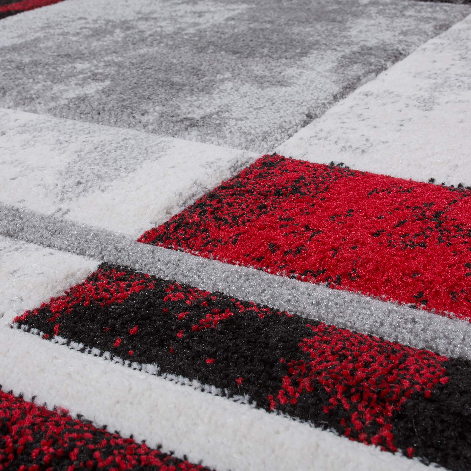 TT Home Tapis Moderne Salon Milan avec Découpe des Contours en Rouge Gris Noir, Dimension:80x150 cm