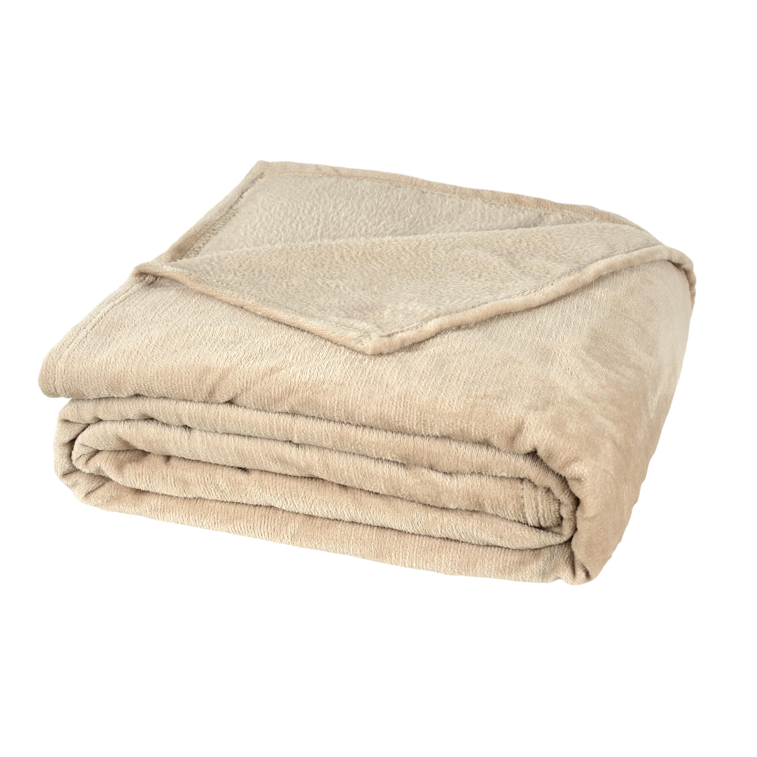 H HANSEL HOME Manta Coral Grabada 150x210cm para Sofá Extrasuave 100% Microfibra, Manta Sofa Franela Sobrecama, Manta Polar para Cama para Toda Estación - Beige Liso