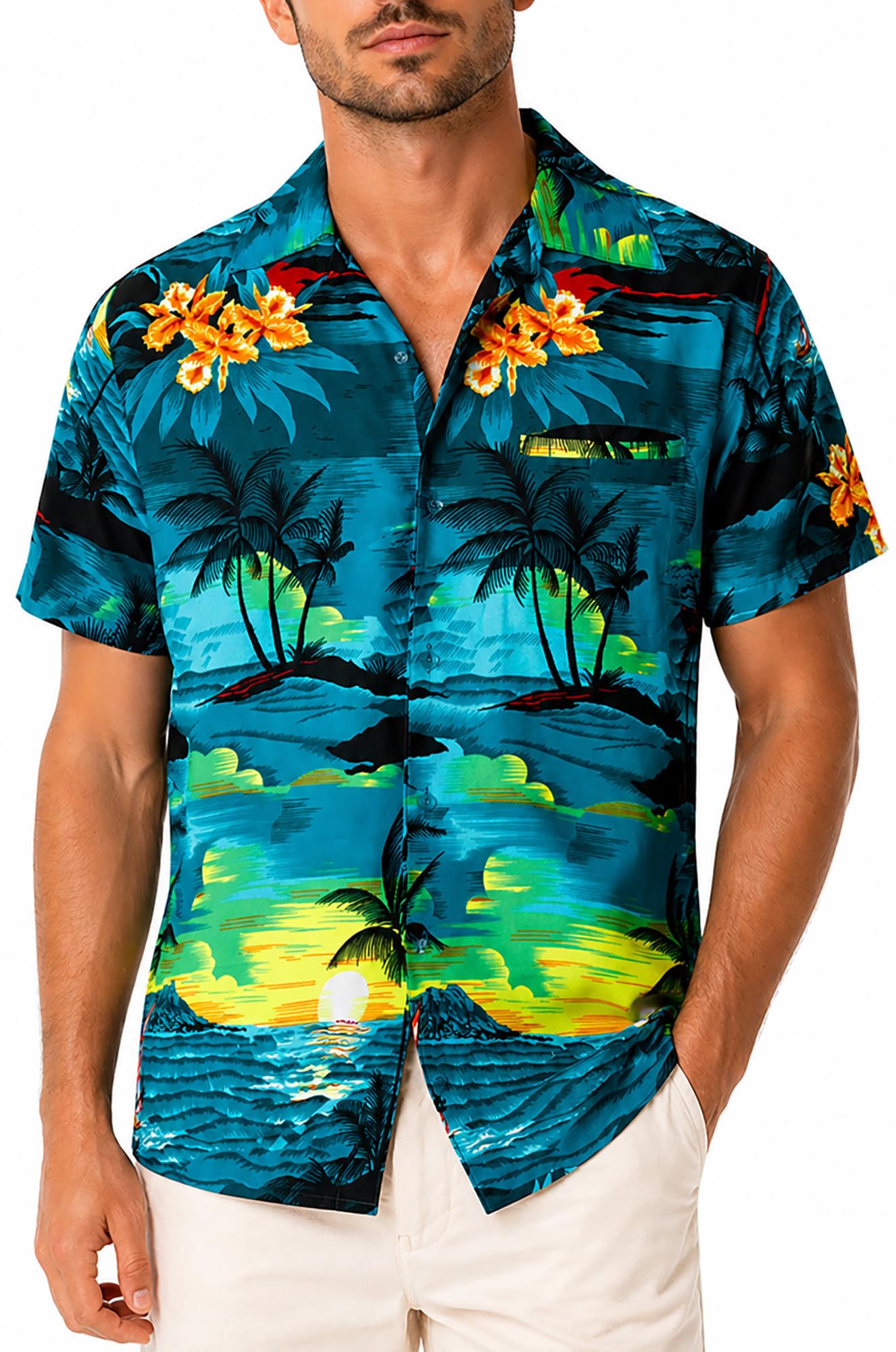 King Kameha Taglie Forti Camicia Hawaiana Uomo Maniche Corte – Camicia Estiva Aloha con Stampa Navigare, Leggera e Facile da Lavare