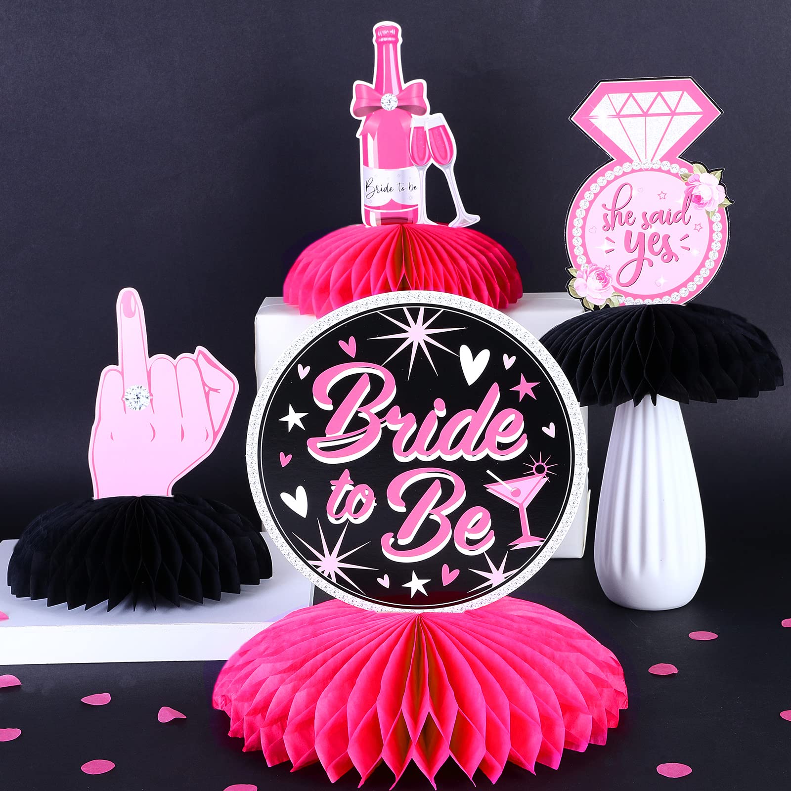 Lustige Bachelorette Honeycomb Centerpieces, Black Rose Bachelorette Party Decorations for Naughty Bridal Shower - Bride to Be Table Toppers for Women Bachelor Party Supplies
