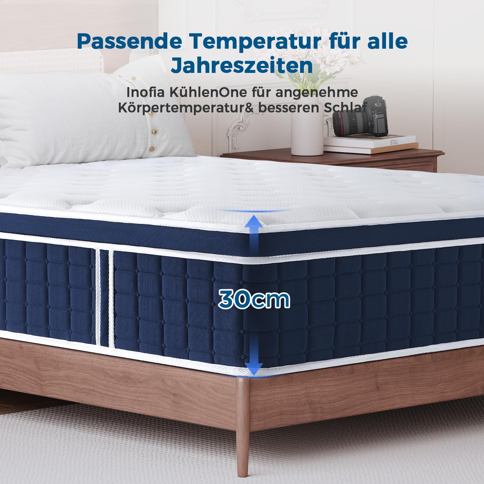 Inofia Matratze Ace Hybrid Pro 90X200cm Höhe 30cm Taschenfederkernmatratze Härtegrad H2 Mittelfest 7-Zonen Federkernmatratze mit 100 Nächte Probeschlafen- Orthopädische Matratze für erholsamen Schlaf